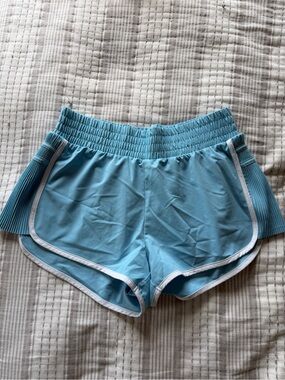 all in motion Light Blue Athletic Runner Shorts with White Trim